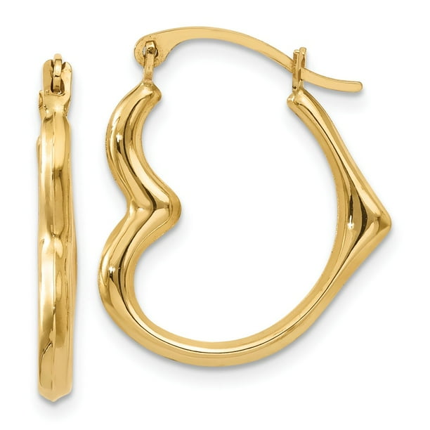 12mm x 15mm 14k Yellow Gold Hollow Heart Hoop Earrings 12mm x 15mm 14k Yellow Gold Hollow Heart Hoop Earrings